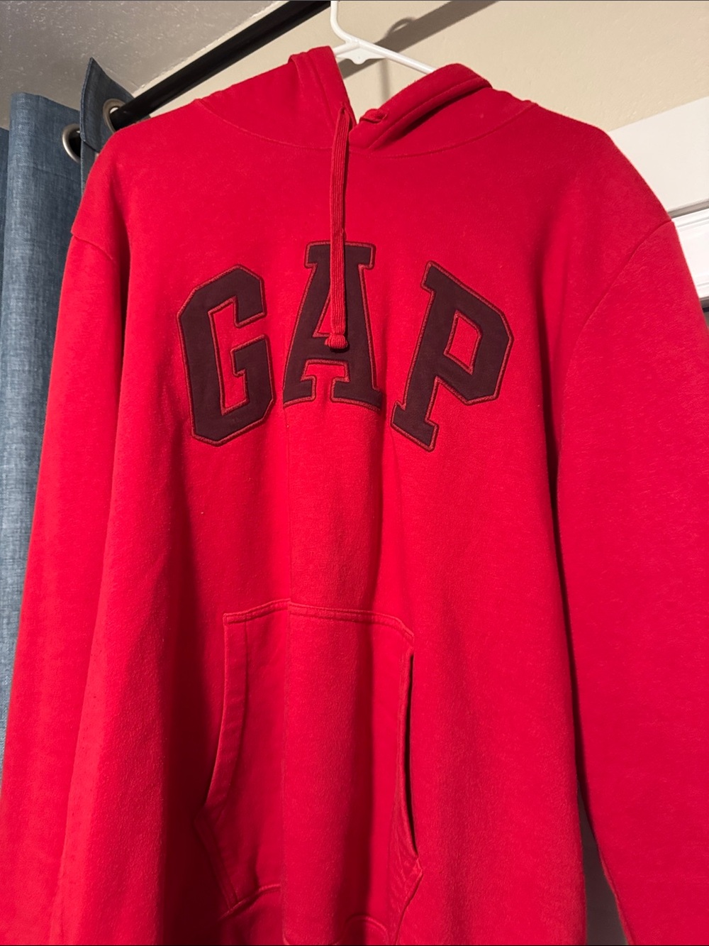 GAP Men's Bright Red Hoodie with Black Logo